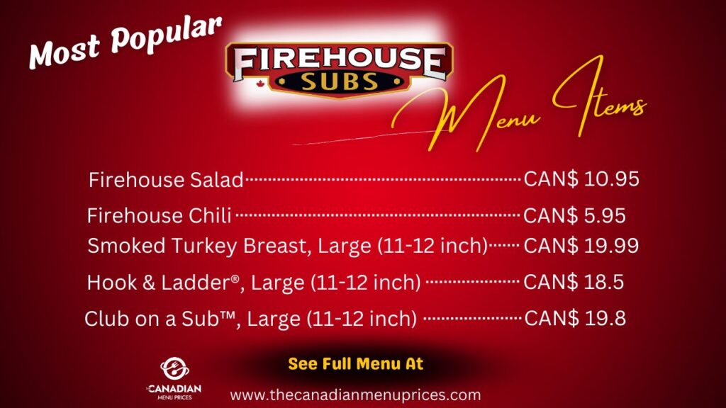 Most Popular Menu Items fire house subs menu prices Canada