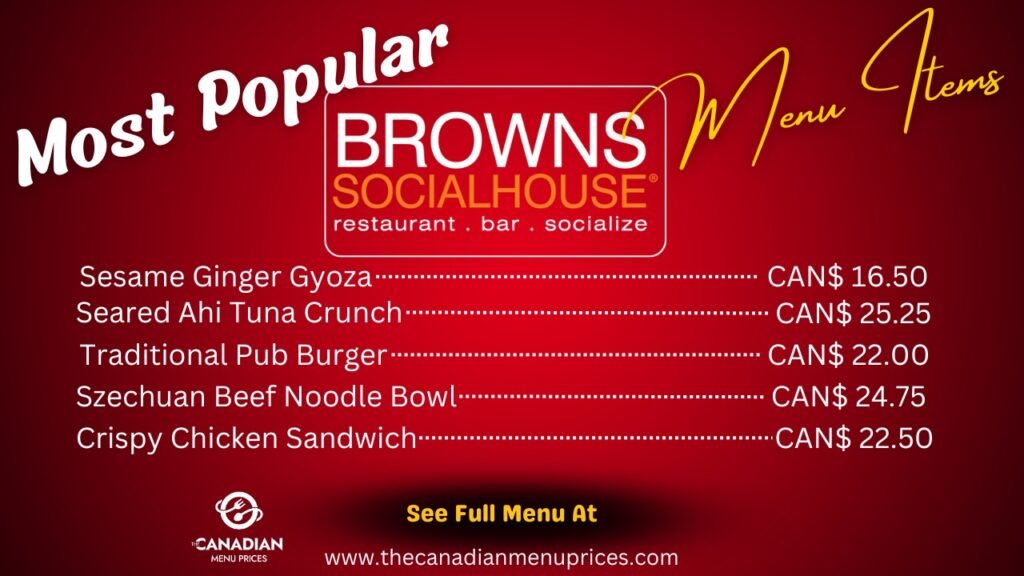 Most Popular Items of Browns SocialHouse in Canada