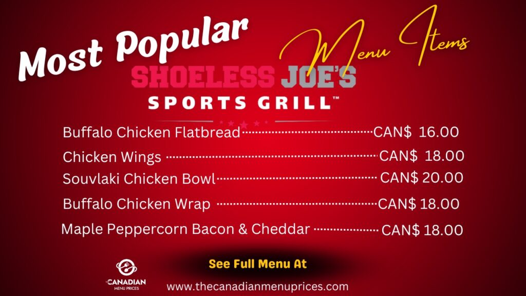 Most Popular Items of Shoeless Joe's Restaurant Canada