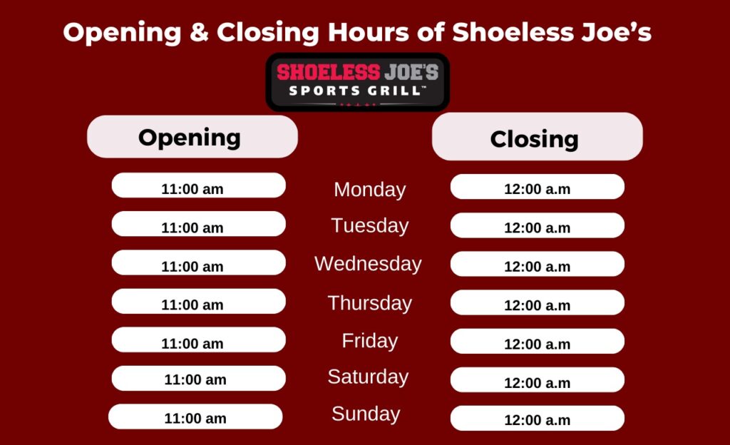 Operating & Closing Hours of Shoeless Joe's