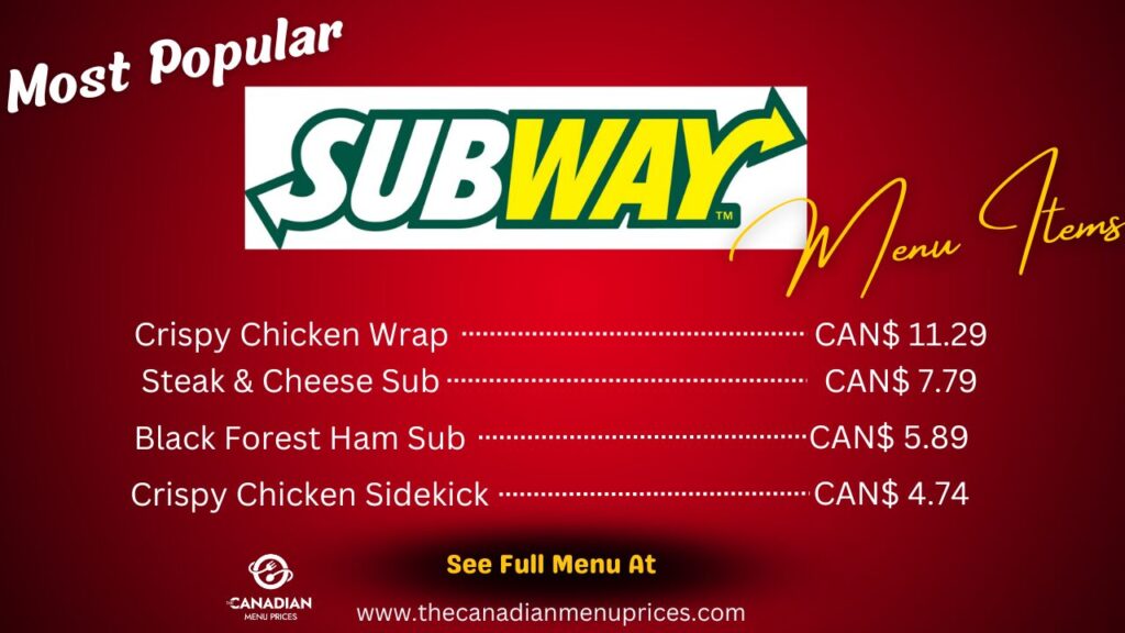 Popular Food Items of Subway in Canada