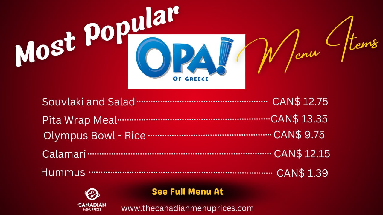 OPA! of Greece Menu Prices in Canada - 2025