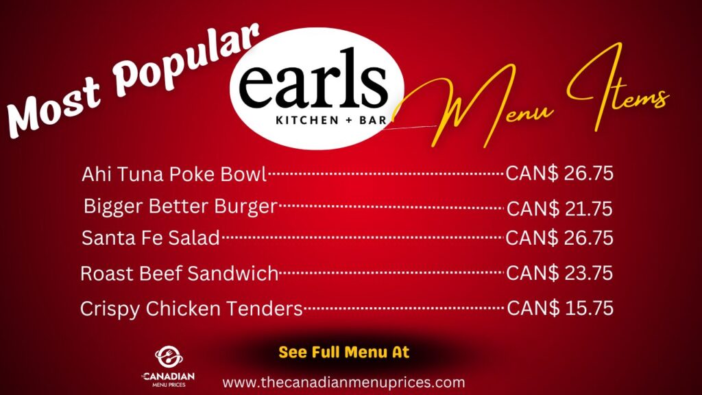 Most Popular Food Items at the Earls Canada